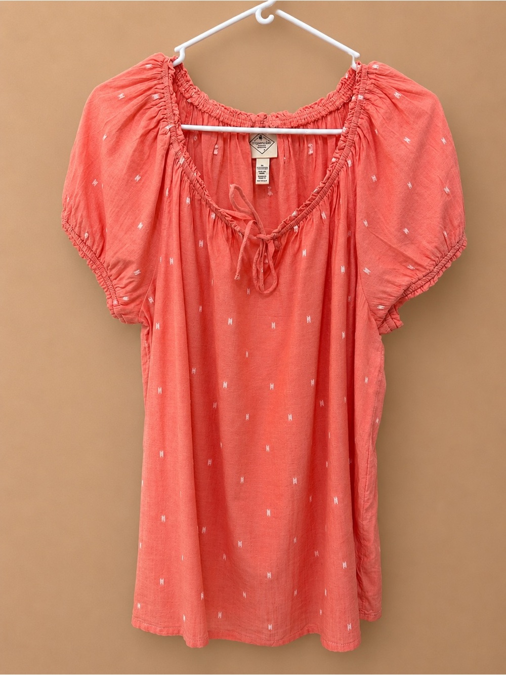 St. John’s Bay Coral Peasant Tunic with White Stitching